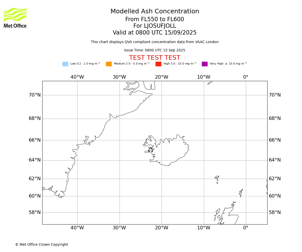 Modelled ash concentration from 550 to 600 for LJOSUFJOLL. Valid at 0800 UTC 15/09/2025